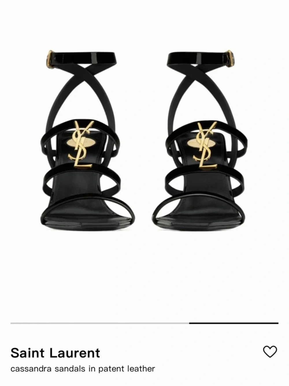Saint Laurent Black Patent Leather Strappy Heels with Gold YSL Accent - Picture 2 of 3